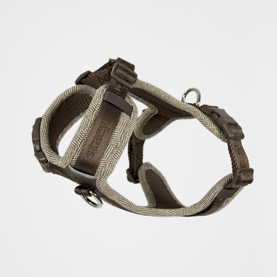 Numa dog harness in mocca with braided rope trim and steel D-ring