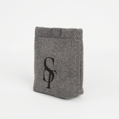 Elma treat bag in dusty blue herringbone with embossed Staey monogram