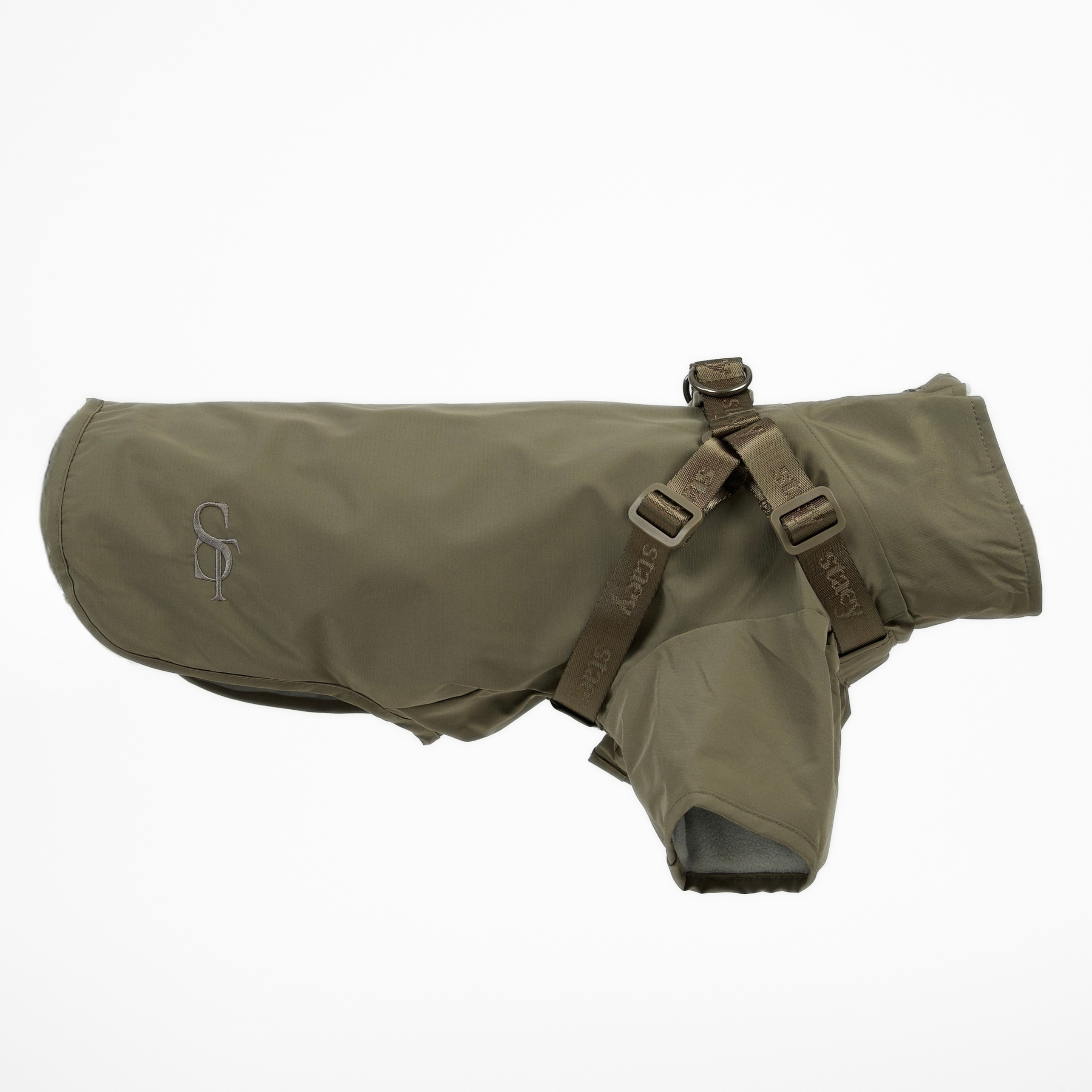 Leva hundkappa m. sele | Moss green