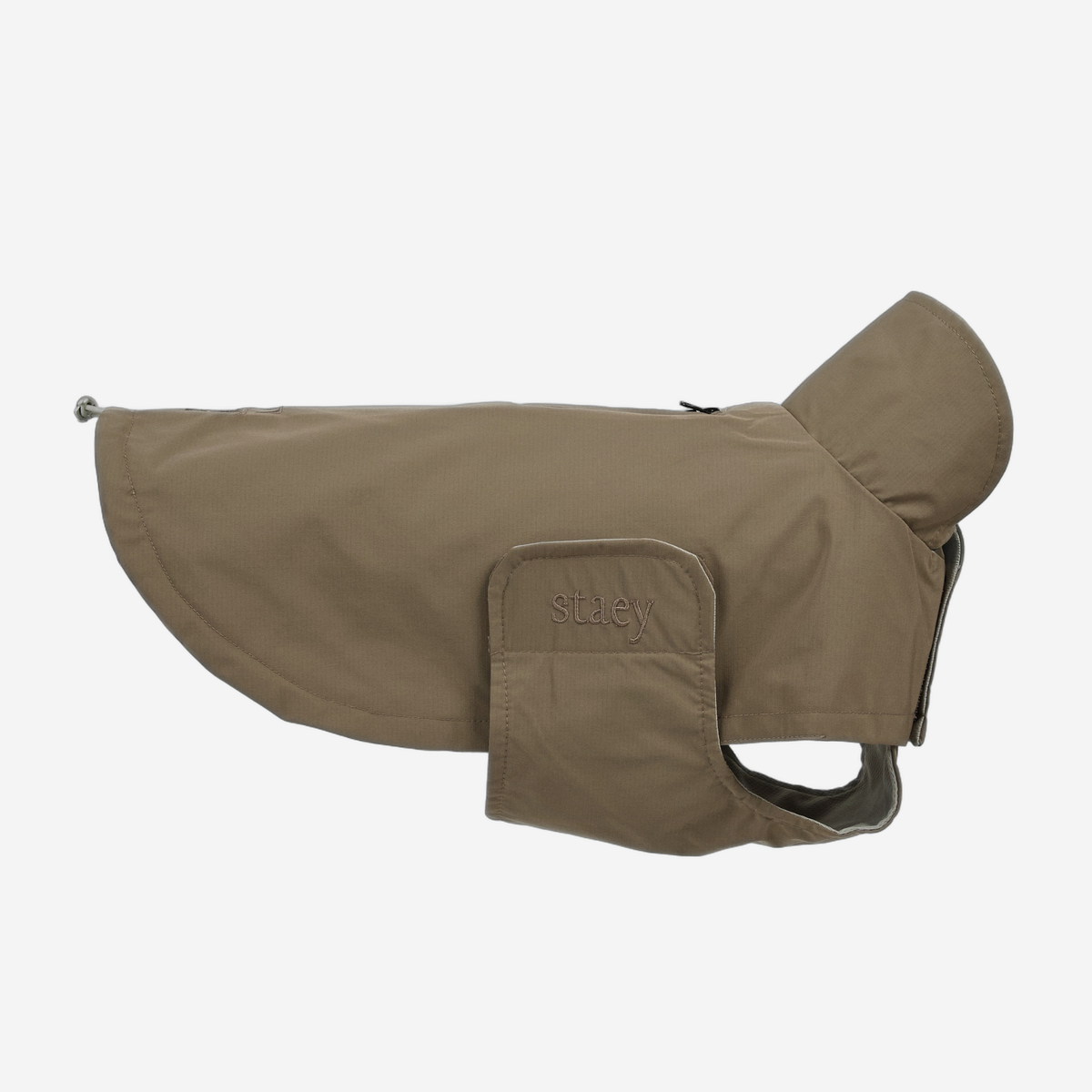 Taja-regnjacka för hundar i taupe med hög krage, sett från sidan